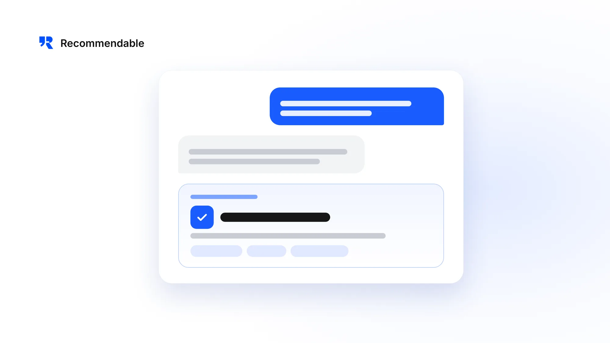 Illustration of a conversation with an AI assistant that ends in the recommendation of a single brand